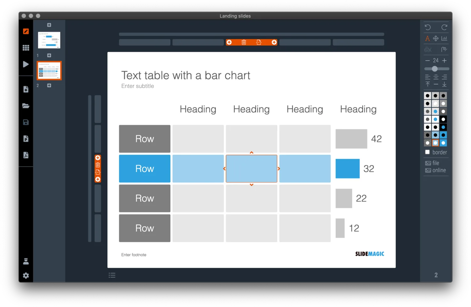 Editing a slide in SlideMagic on its alignment grid
